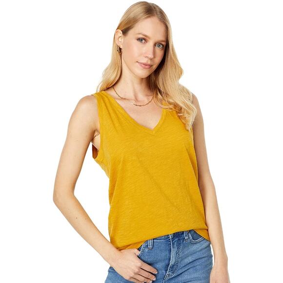 MADEWELL Women Whisper Cotton V Neck Tank Small Mustard Yellow NWOT - Picture 1 of 8